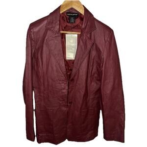 Metro style red genuine leather jacket women Button Up Size 10 NWT